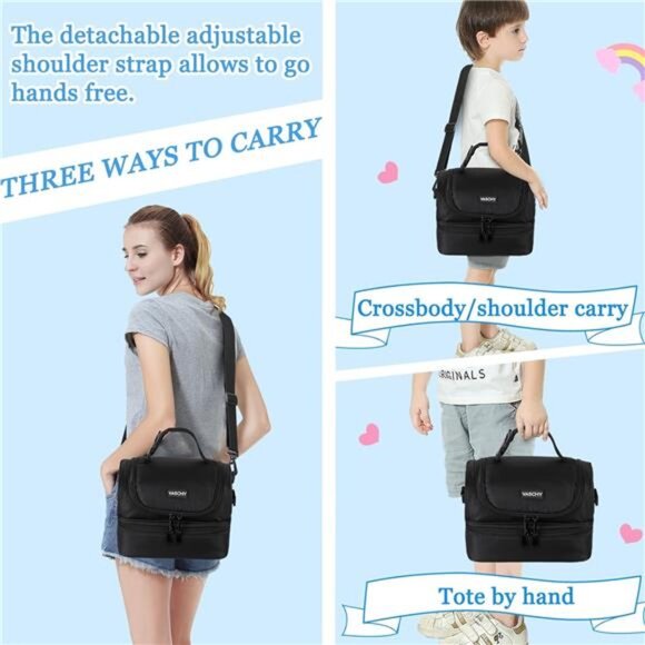 Lunch Box Bag Men, Insulated Two Compartments Bento Cooler Bags for Adults/Women - Picture 7 of 8